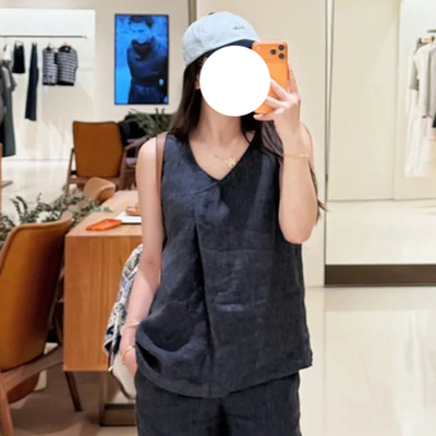 现货ICIC小禾同源女装2026夏季新款亚麻平布无袖花式上衣