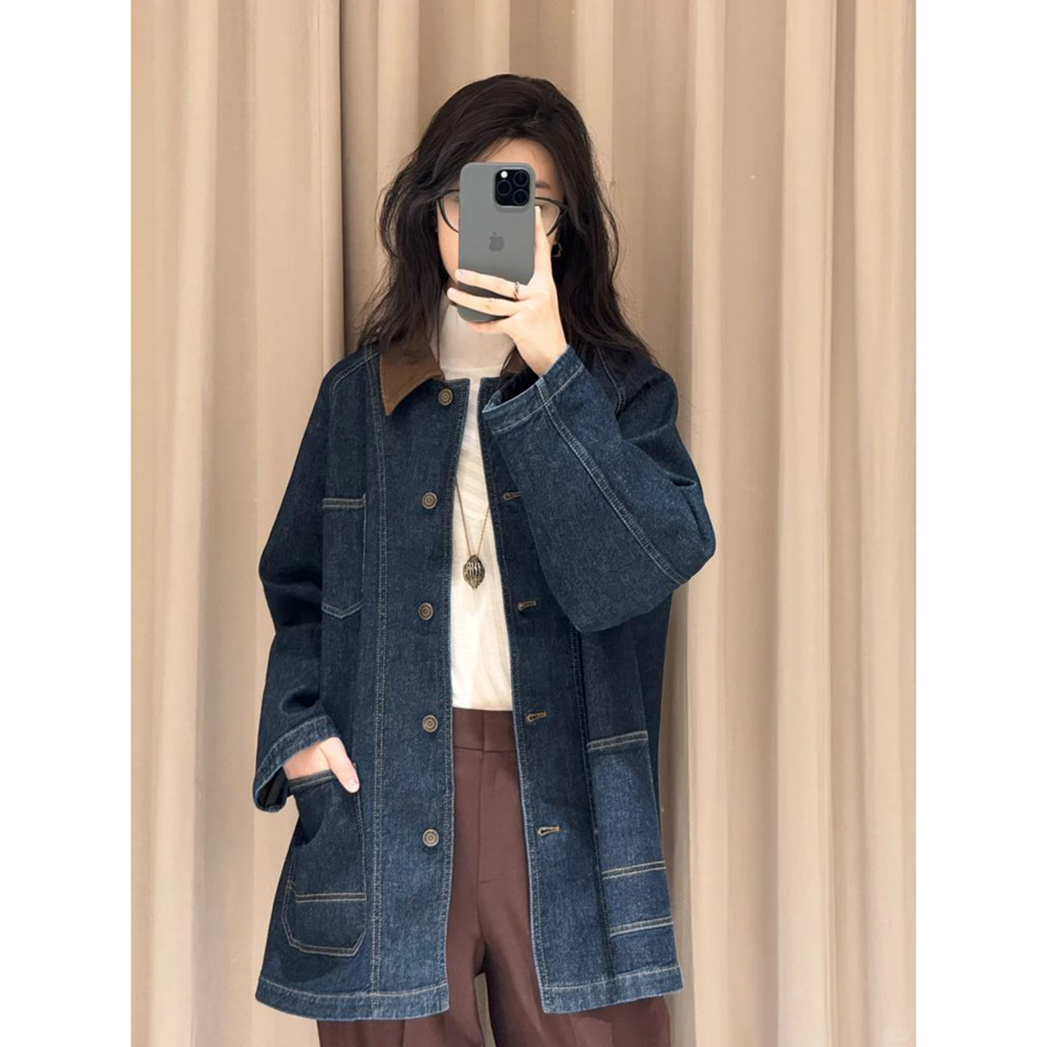 现货ICIC小禾同源【土壤牛仔】棉弹猎装灯芯绒拼接环保牛仔外套