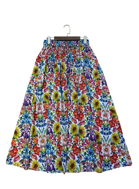 现货ICIC小禾同源弹力棉Liber印花25新款印花顺纡绉花及膝半身裙