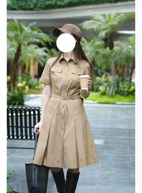 现货ICIC小禾同源25春夏女装新款棉涤府绸中长款衫式短袖连衣裙