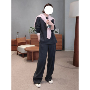 ICIC小禾女装新款精纺缩绒羊毛针织卫衣+缩绒羊毛针织直裤