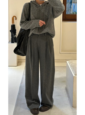 现货ICIC小禾女装【秀场同款】新款丝羊毛薄呢长裤