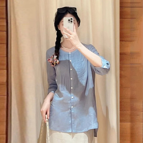 现货ICIC小禾同源「云朵肌理」女装新款薄苎麻平纹布衬衫