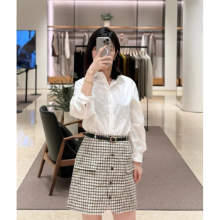 衬衫 现货ICIC小禾同源25春夏女装 同款 棉麻混纺格纹短裙 新款