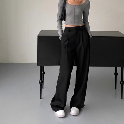 现货ICIC小禾同源2025女装春季毛弹细斜纹直筒裤