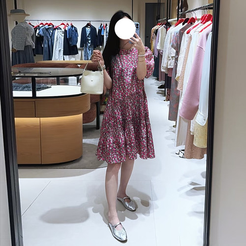 现货EP同款深圳南油雅yin桑蚕丝棉连衣裙印花泡泡袖A字裙～