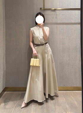 现货Max同款深圳南油2026春夏新品女装棉无袖长款连衣裙杏色绿色