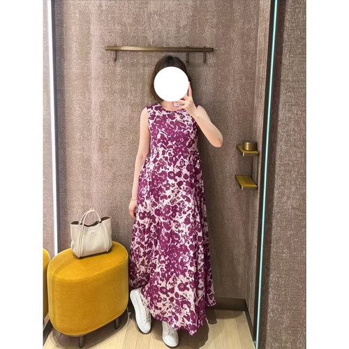现货Max同款深圳南油苎麻2026春夏连衣裙春日花园印花