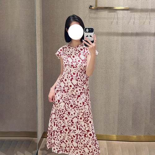 现货Max同源桑蚕丝深圳南油25初春的花色穿搭真丝双绉印花连衣裙