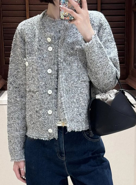 现货ICIC小禾女装新款薄超细棉针织小香风混纺花纱线开衫外套