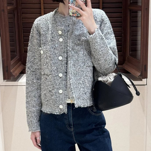 现货ICIC小禾女装新款薄超细棉针织小香风混纺花纱线开衫外套