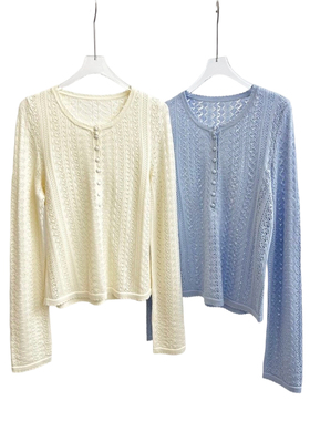 现货FAB同源棉质镂空肌理亨利领法式针织上衣女2026年春款