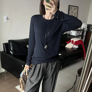 现货开间同源苣轻柔羊毛天丝chao弹时髦鲁穿M1U系慵懒QQ糖长T