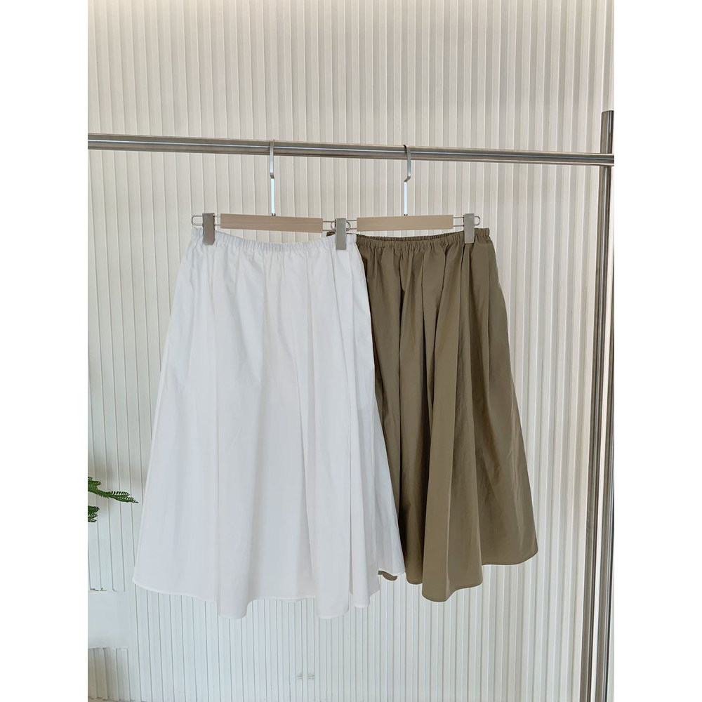 现货RO同源2025春夏风极简休闲的抽绳橡筋腰中长半裙