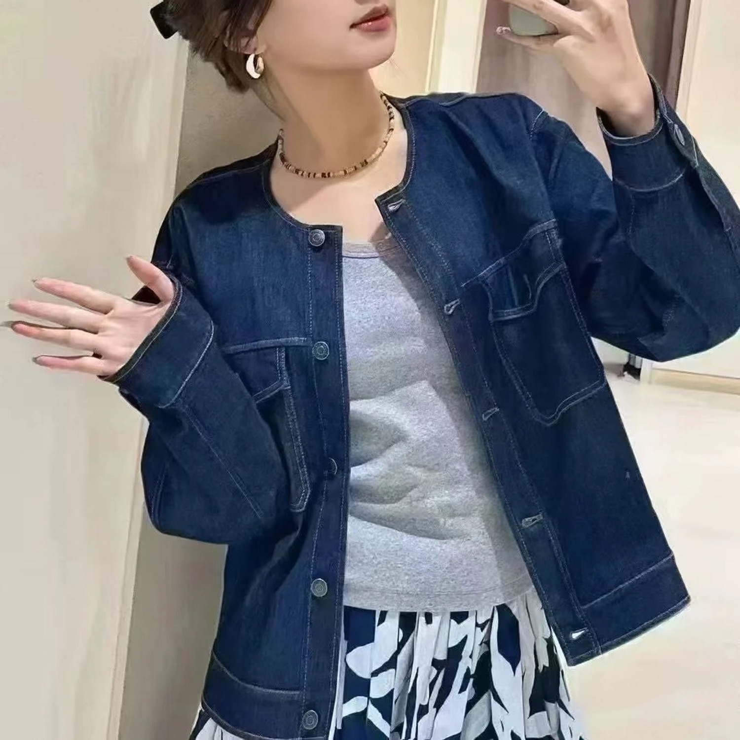 现货ICIC小禾 同源薄弹力牛仔夹克外套