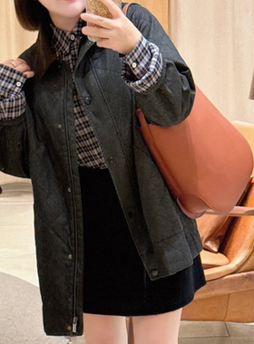现货ICIC小禾同源【土壤牛仔】2025新款菱形格棉弹牛仔大衣棉服