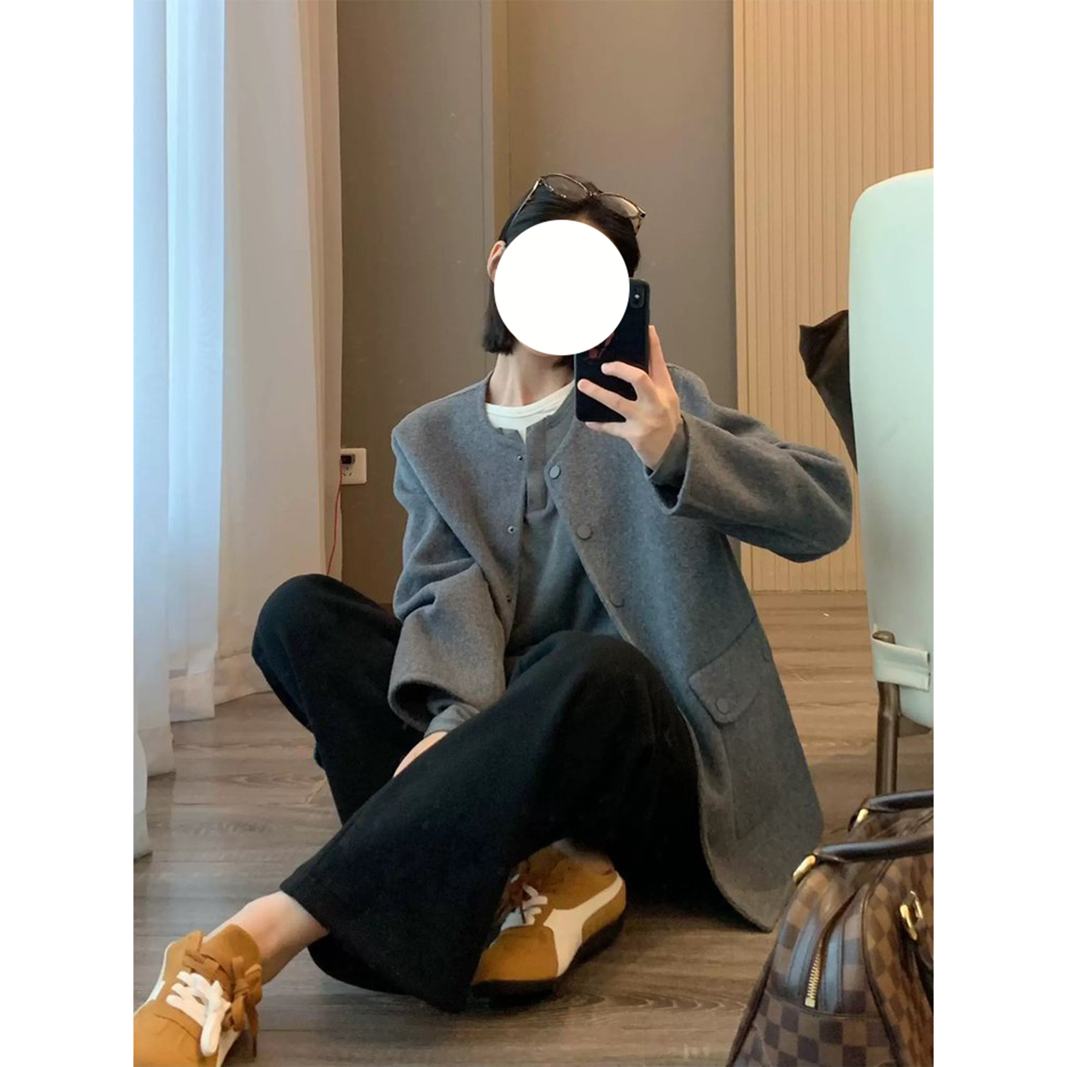 现货ICIC小禾同源女2025冬新款羊毛双面呢短款大衣