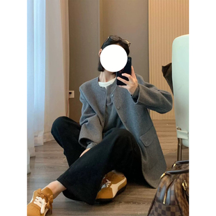 现货ICIC小禾同源女2025冬新款羊毛双面呢短款大衣