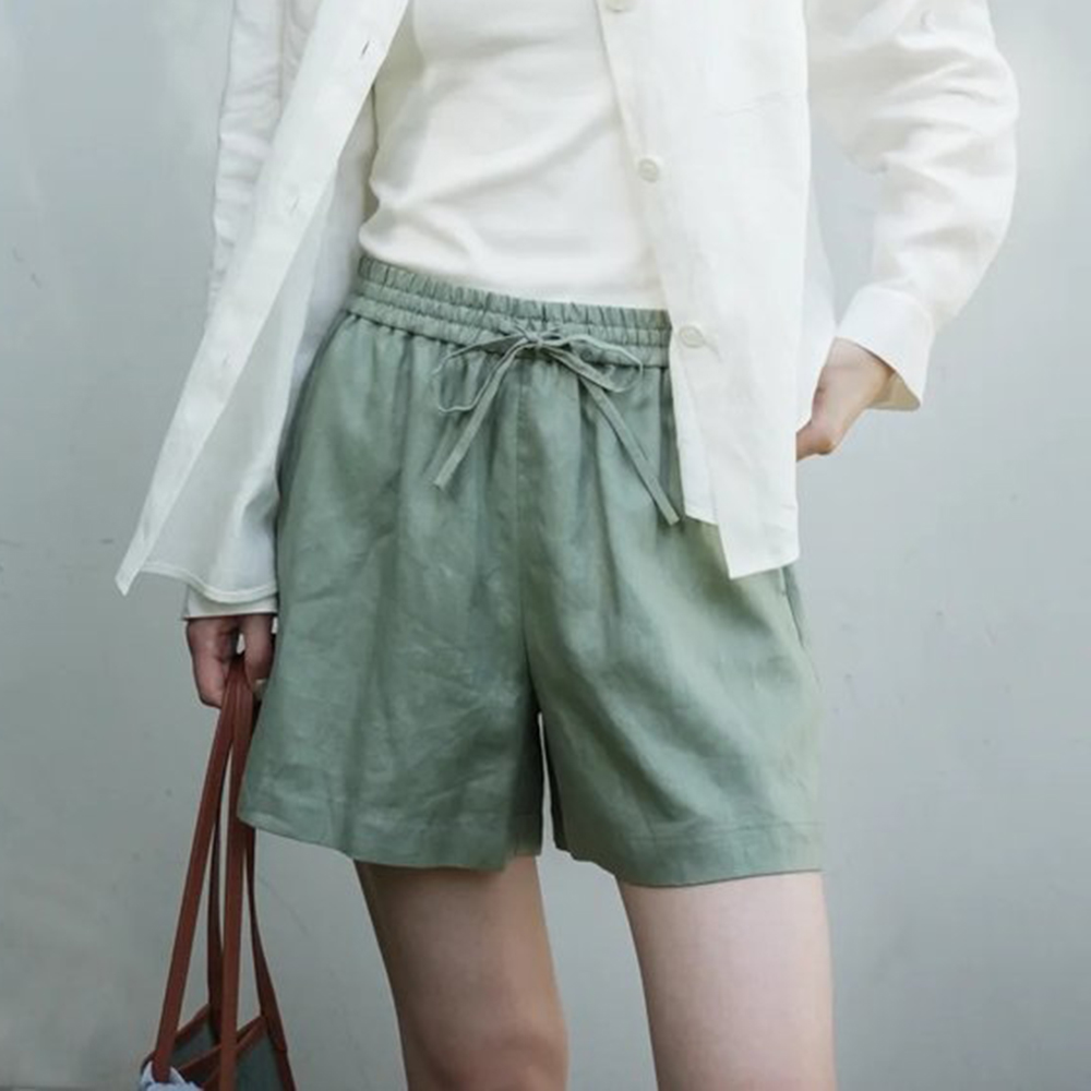 现货ICIC小禾同源亚麻撞上马卡龙色抽绳短裤承包你的夏日随性甜酷