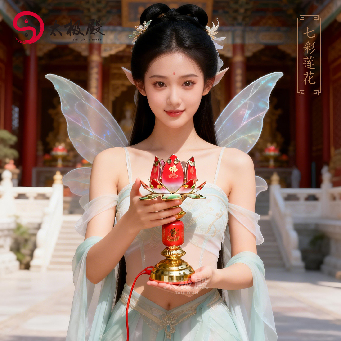 家用节庆用品莲花灯七彩插电荷花红灯吉祥如意福字合金509供灯
