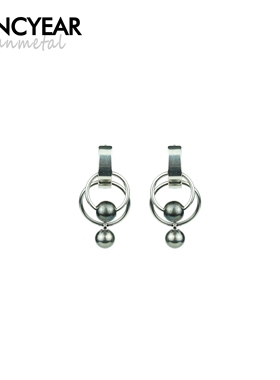 FANCYEAR飞机耳 Gunmetal系列做旧圆珠吊坠圈扣耳环 复古个性耳饰
