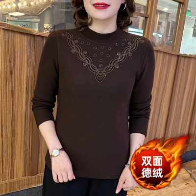 加厚德绒打底衫女秋冬季新款洋气妈妈长袖t恤大码保暖半高领上衣