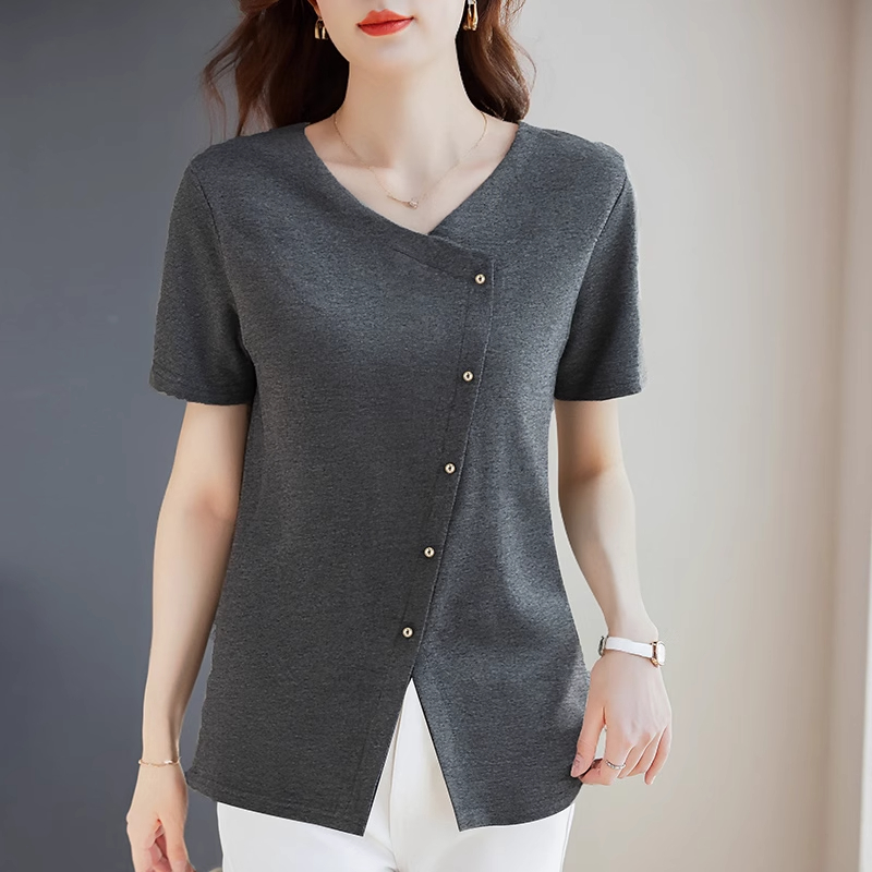 不规则短袖t恤女装夏季新款洋气妈妈宽松大码胖mm显瘦女士上衣服
