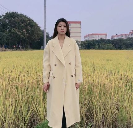 【韩剧女主】西装领女士中长款双面手缝羊毛大衣外套