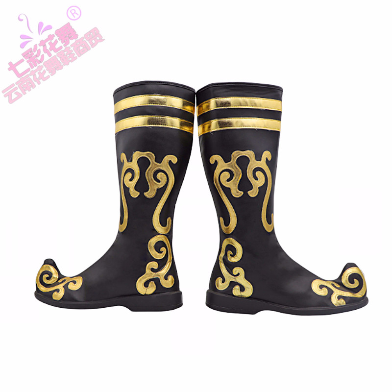 七彩花舞藏族舞舞蹈靴子男款低跟舞靴舞蹈舞台表演鞋子藏靴舞鞋子