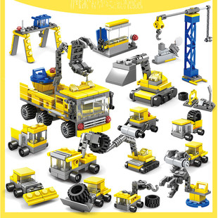 动手拼搭城市挖土机泥头车工程车儿童早教益智拼装玩具积木模型