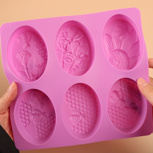 6孔椭圆蜜蜂大号手工皂硅胶模具