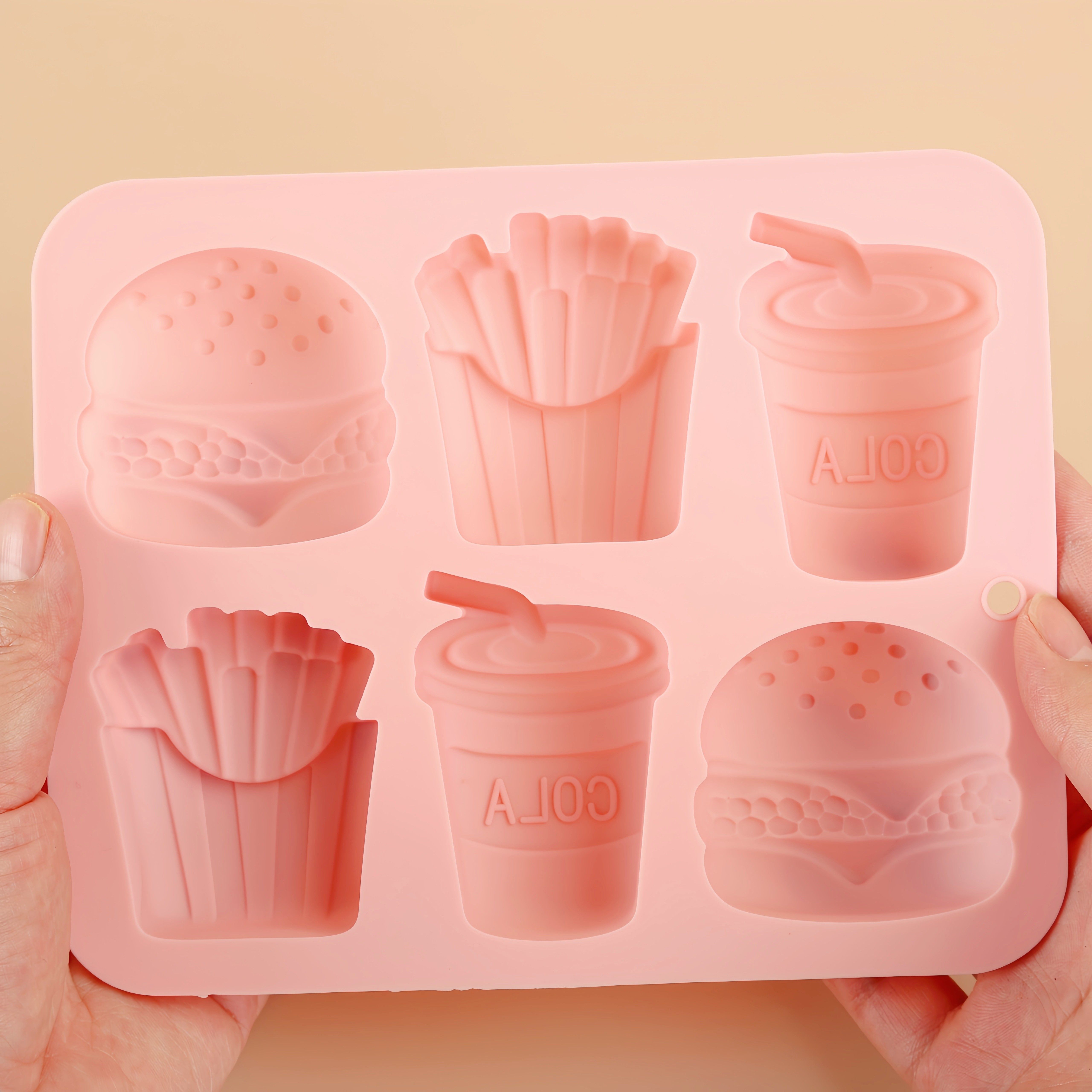 6连大号汉堡薯条DIY烘焙蛋糕蒸糕手工皂食品级硅胶模具耐高温不粘