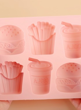 6连大号汉堡薯条DIY烘焙蛋糕蒸糕手工皂食品级硅胶模具耐高温不粘