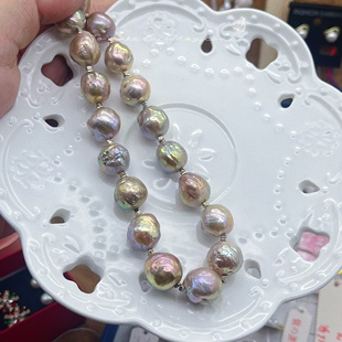 新款 diy天然淡水巴洛克珍珠项链异形皱巴轻奢小众彩色颈链年轻女