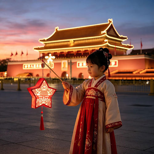 2026新款中秋国庆灯笼儿童手工DIY材料古风手提发光汉服五角形灯