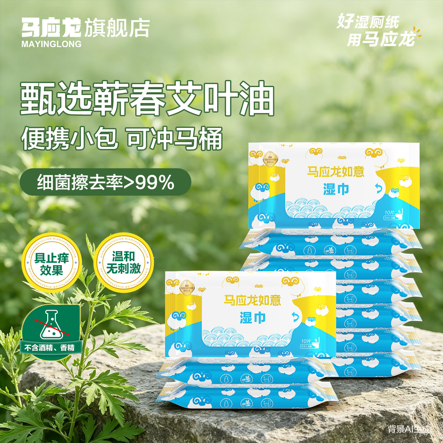 马应龙湿厕纸小羊艾叶纯水湿巾擦屁股厕巾湿擦清洁外出便携小包装