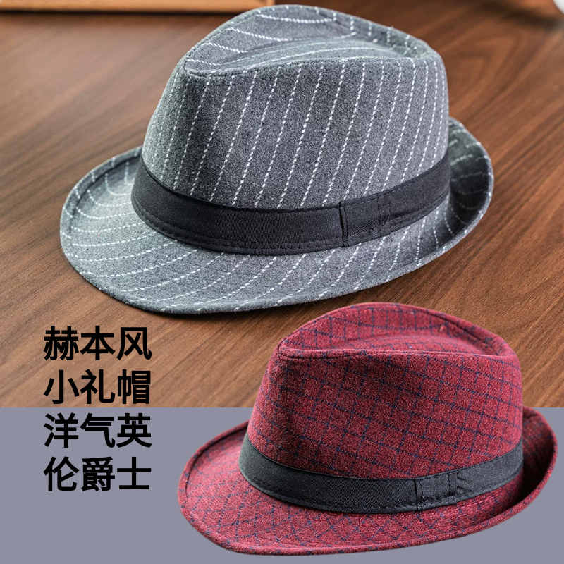 新款小礼帽秋冬仿毛呢英伦风格子休闲女时尚复古文艺卷边爵士帽男