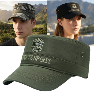 新款2026男士帽子春秋天帅气防寒平顶帽军绿色户外防晒遮阳帽潮女