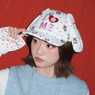 印花棒球帽显脸小帽子 可爱长耳朵鸭舌帽时尚 老玛儿2025年冬季 新款