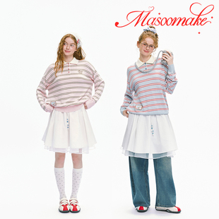 MASOOMAKE春季学院条纹Polo衫2026年新款宽松休闲毛衣学生上衣女