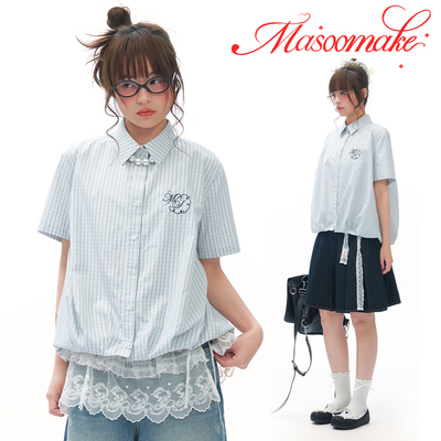 MASOOMAKE短袖格子衬衫上衣