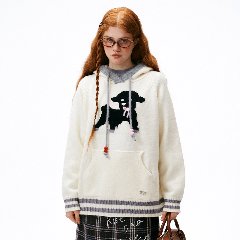 老玛儿百搭连帽针织毛衣