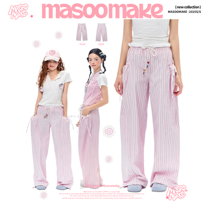 MASOOMAKE条纹百搭粉色休闲裤