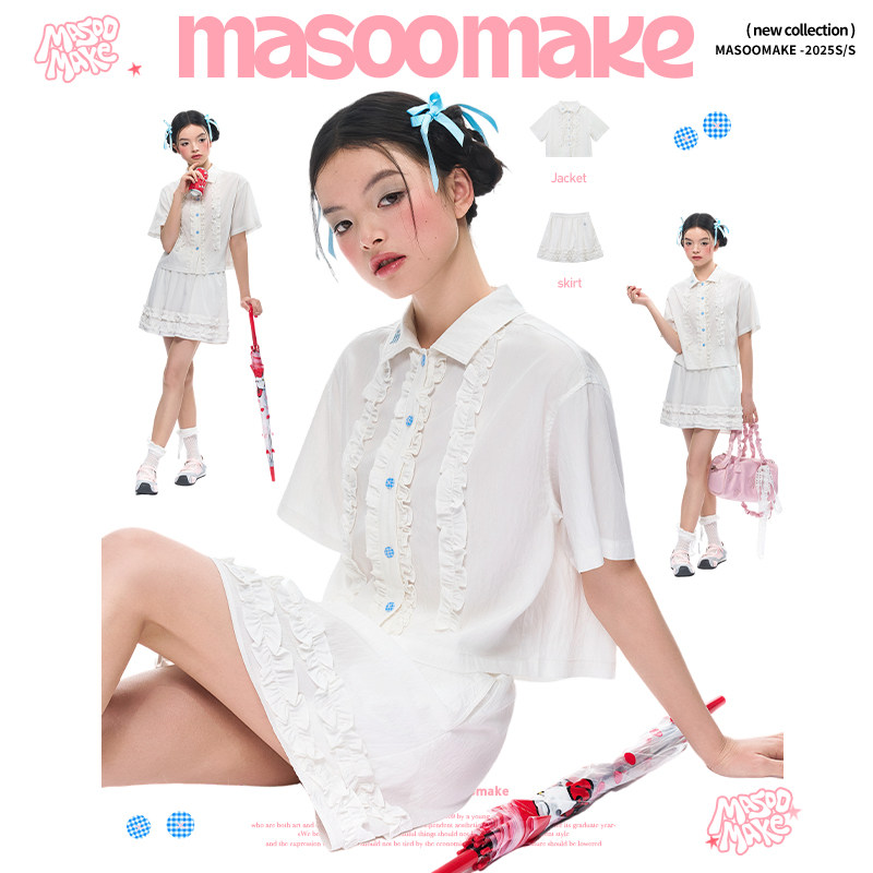 MASOOMAKE百搭衬衫短袖显瘦A字裙