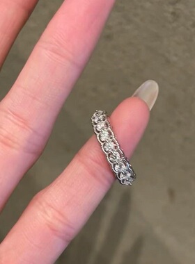 S925纯银戒指闪碳钻锆石排圆圈镂空轻奢高端小众级设计感个性时尚