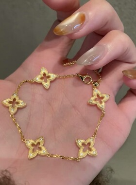 S925纯银手链复中古星芒幸运四叶草镶钻锆石轻奢高端小众级设计感