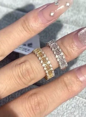 S925纯银戒指碳钻布家风蕾丝重工轻奢高端小众级设计感精致百搭潮