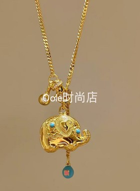 中国民族风S925纯银项链蓝松珐琅万能招财吉祥丰收小象毛衣锁骨颈