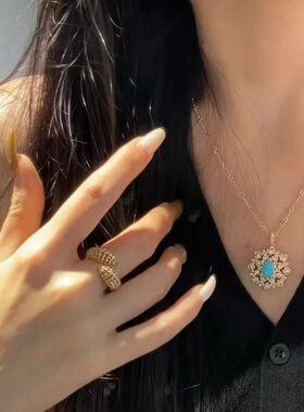 S925纯银项链宫廷风镂空雪花松石镶钻锆轻奢高端小众级设计感颈链