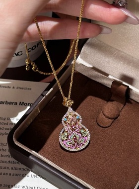 S925纯银项链民族中国风珐琅葫芦彩绘轻奢高端小众时尚锁骨颈毛衣